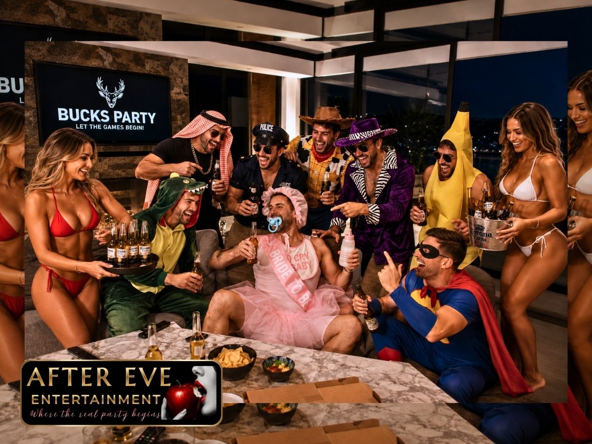 All-in at midnight — cards flying, chips pushed in, mates roaring, red and gold light — After Eve Entertainment Perth